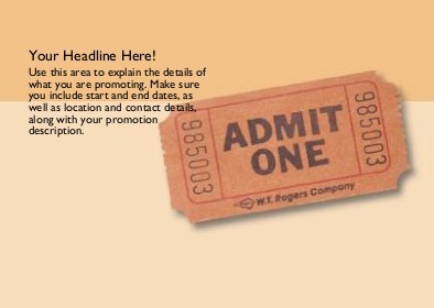 Admit One Ticket Full Colour Standard Sized Postcards