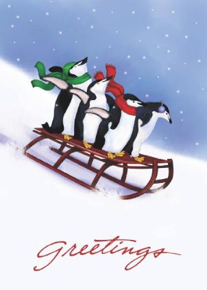 Penguin's Day Off Vertical Christmas Cards