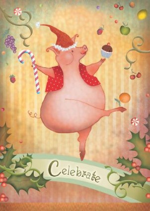 Prancing Piggy Vertical Christmas Cards