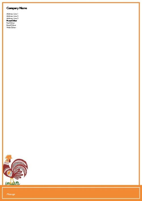 Colourful Cock Folk Art A4 Letterhead