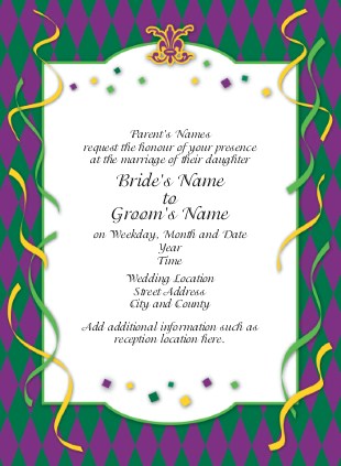 Mardi Gras Marriage Wedding Invitations
