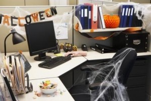 Office decorated for Halloween