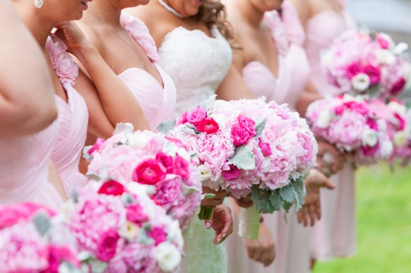 A Bride with her Bridesmaids and Pink Theme