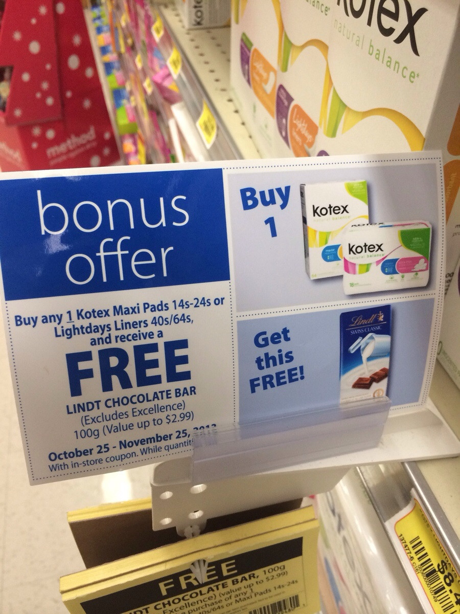 Advertisement showing a buy 1 get chocolate deal on offer