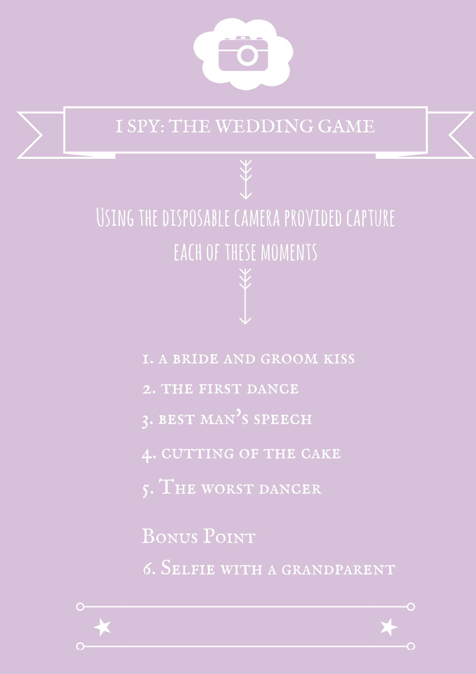 I SPY Wedding Table game in purple